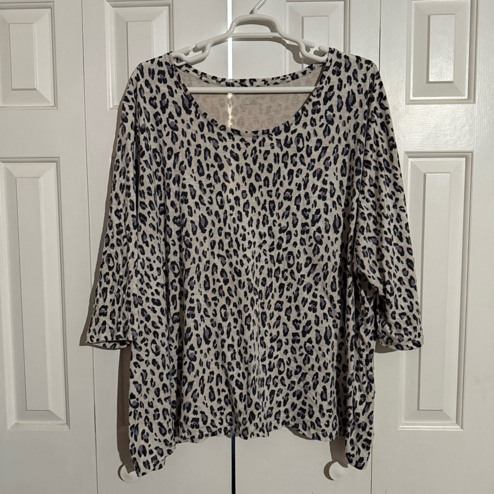 Catherines Black and White Leopard Print Long Sleeve Top